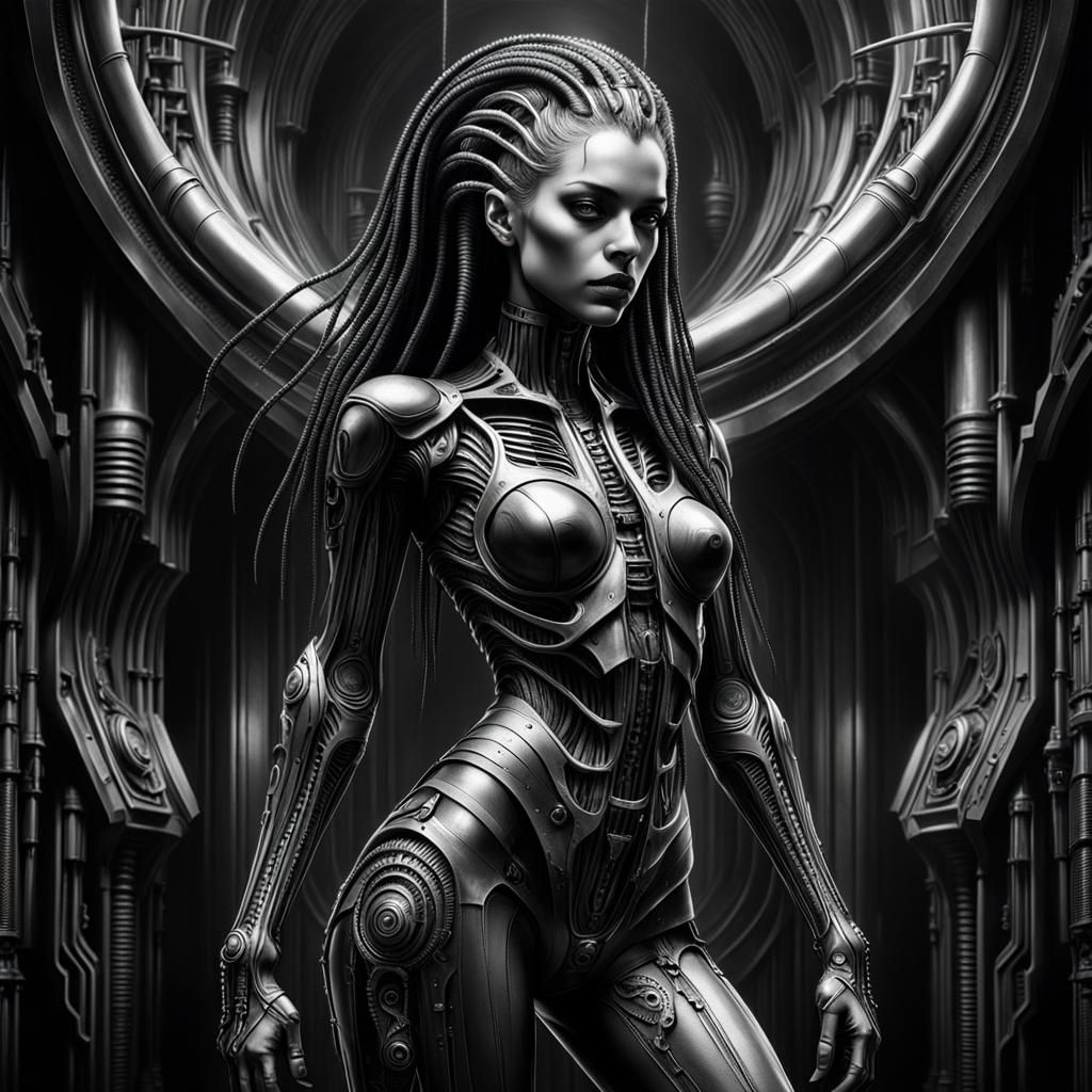 Gothic Cyberpunk Female Figure in Hyperrealistic Style