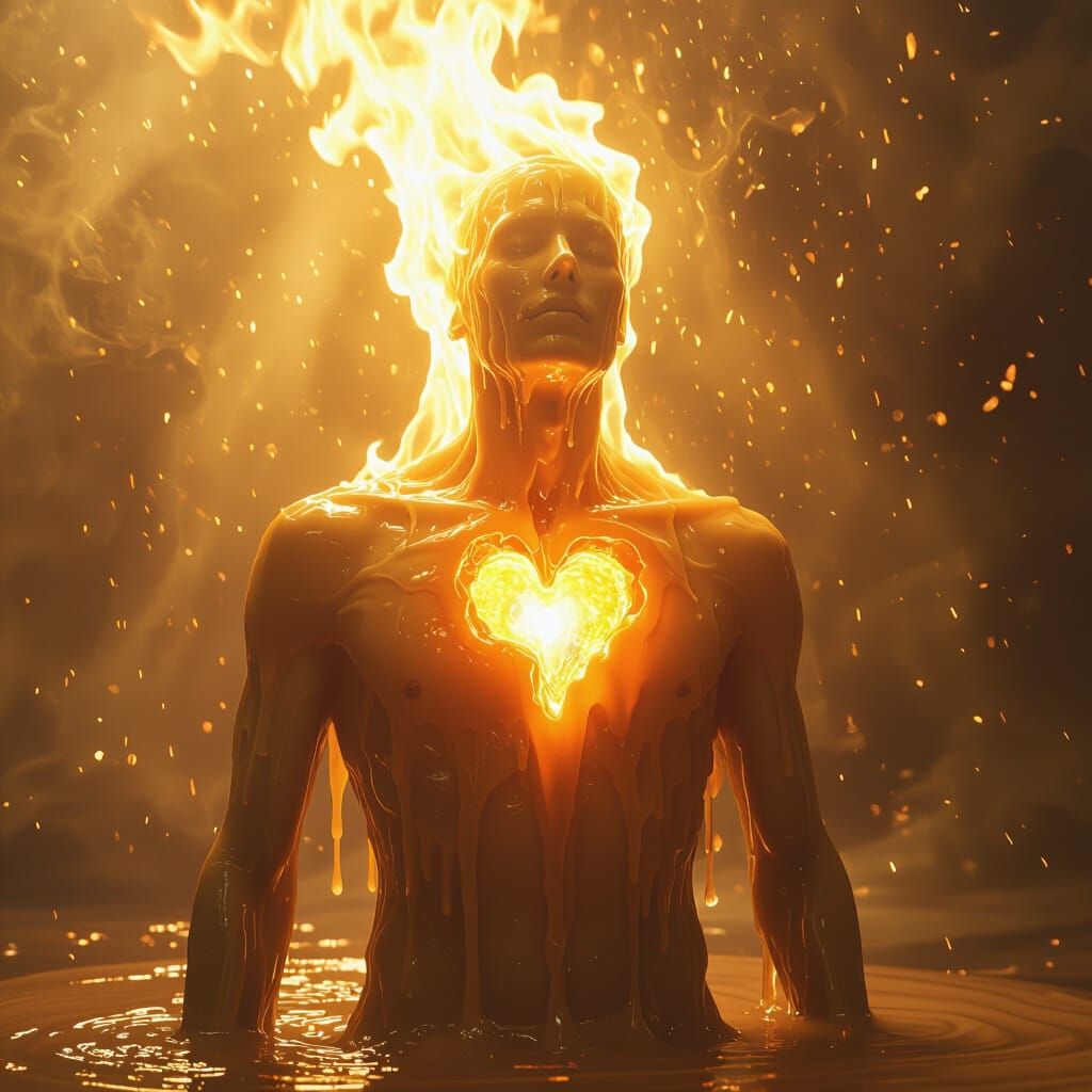 Wax Figure Transforms Into Candlelight With Fiery Heart