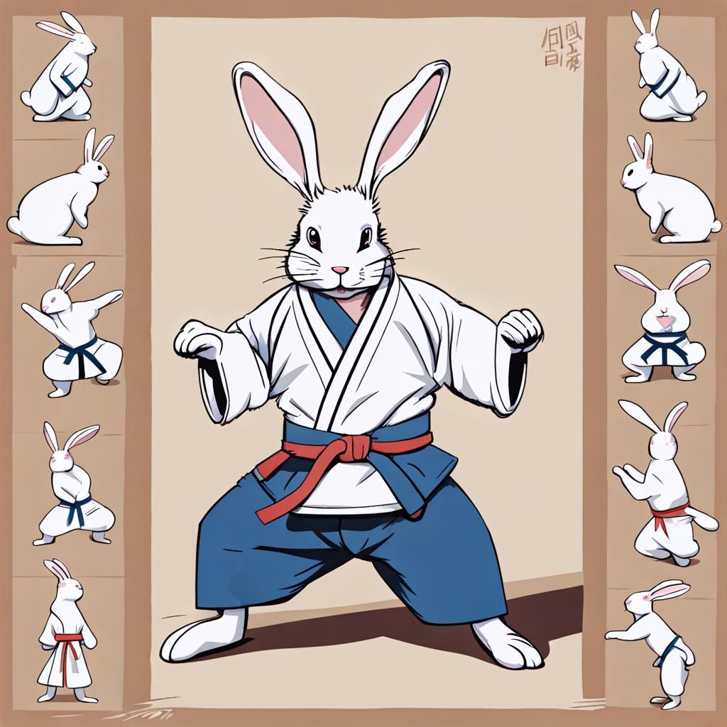 Rabbit Practicing Judo Martial Arts
