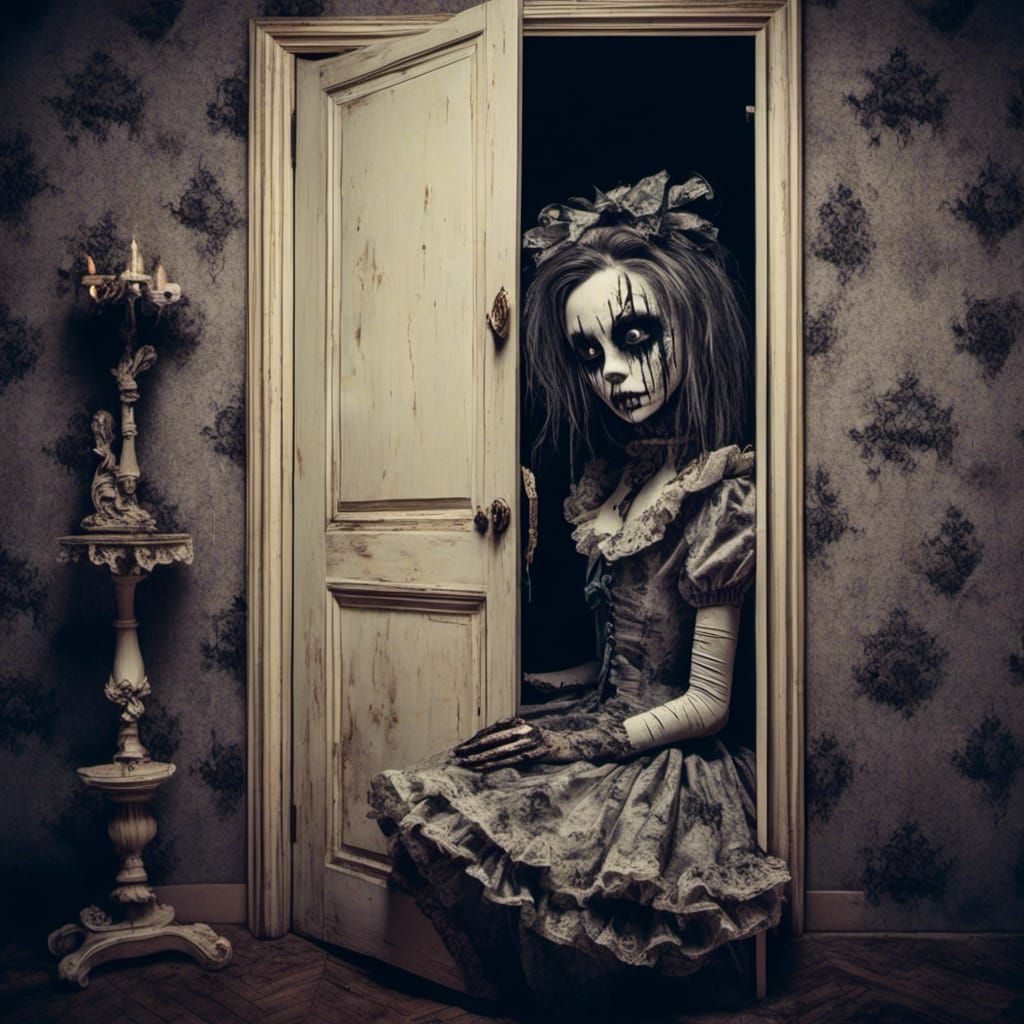 Surreal Woman with Doll in Wonderland Style