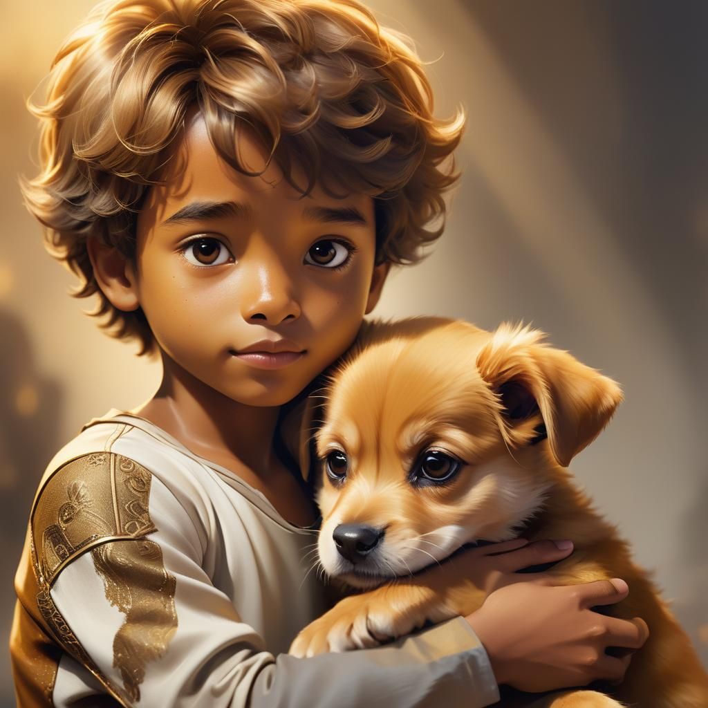 Un chiot espiègle, à la fourrure douce et dorée, repose avec...