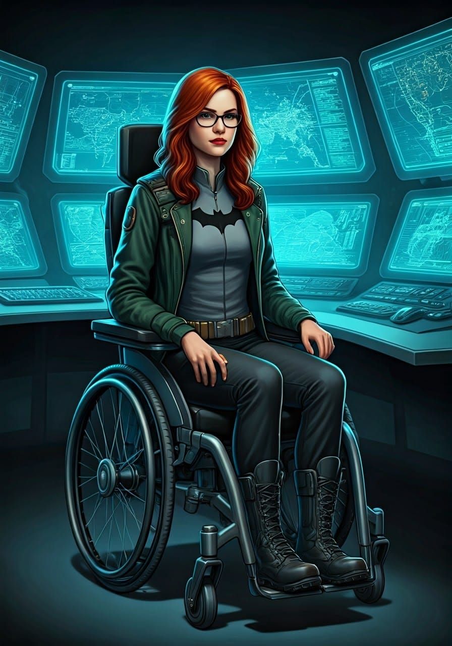 Oracle in High-Tech Command Center with Sleek Computer Scree...