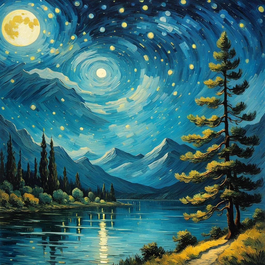 Starry Night Landscape in Van Gogh Style