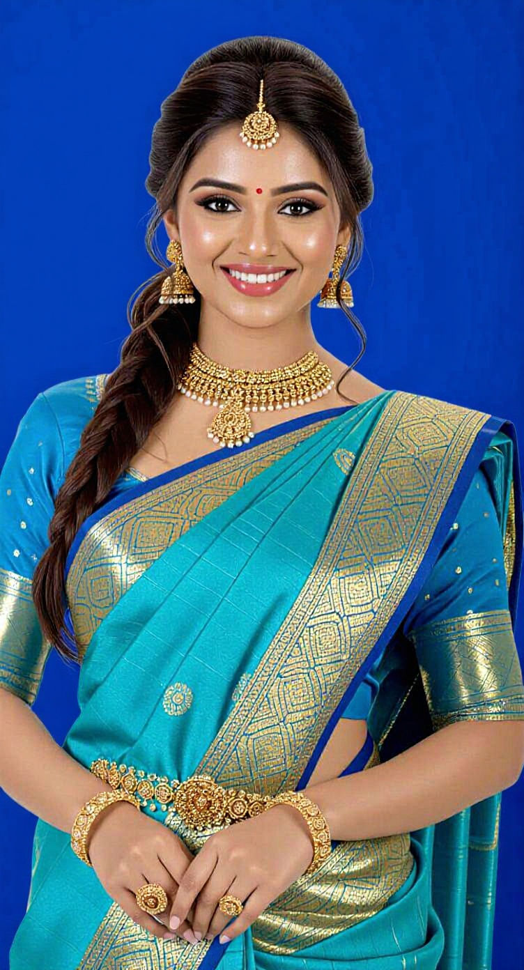 Stunning Woman in Blue Saree: Ultra Realistic 4K