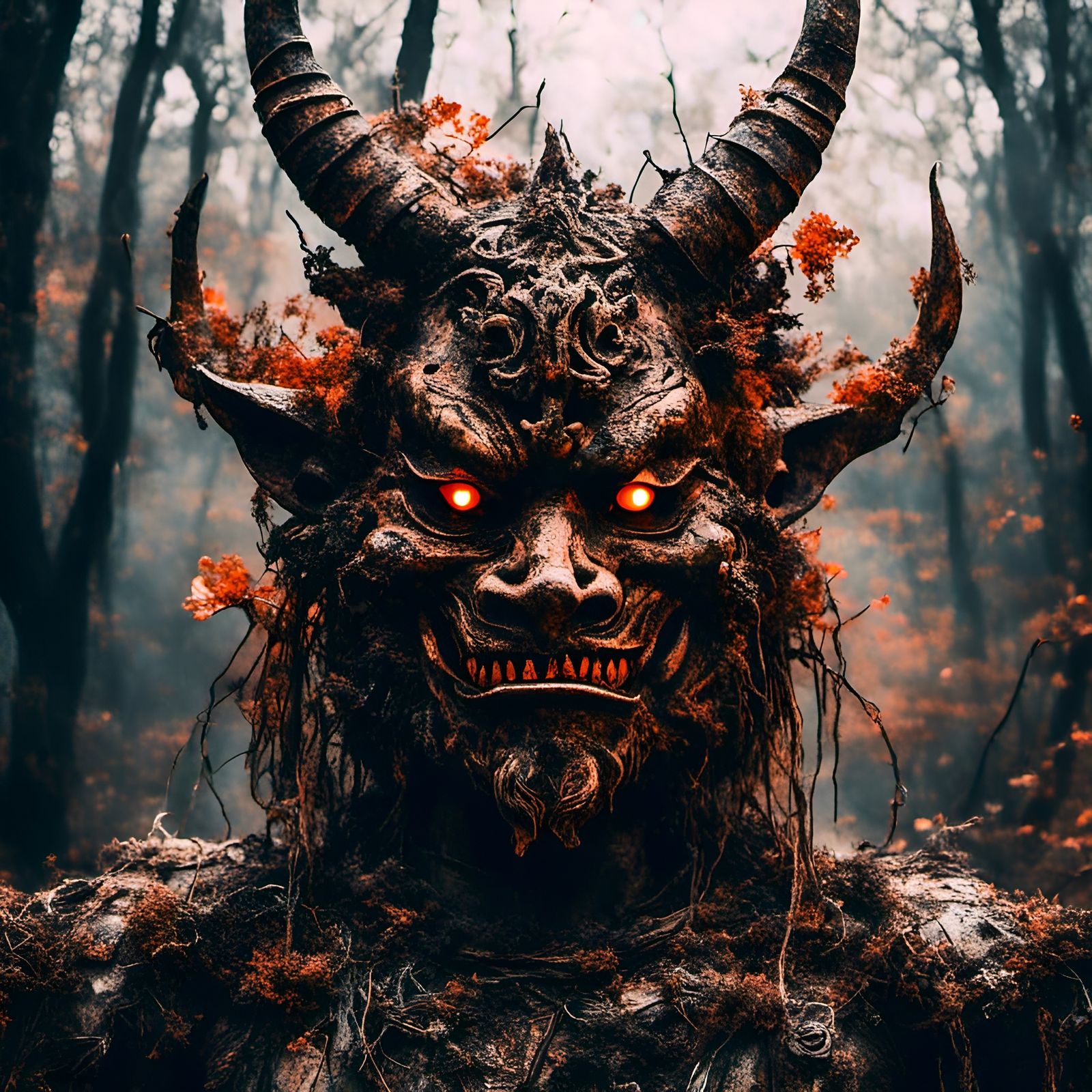 High-Contrast Oni Mask Double Exposure in 16K