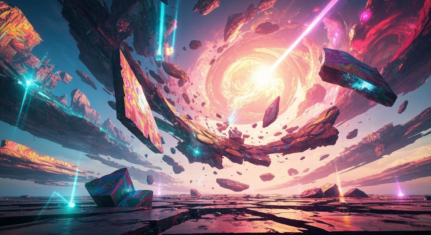 Surreal Shattered World in Psychedelic Dreamscape