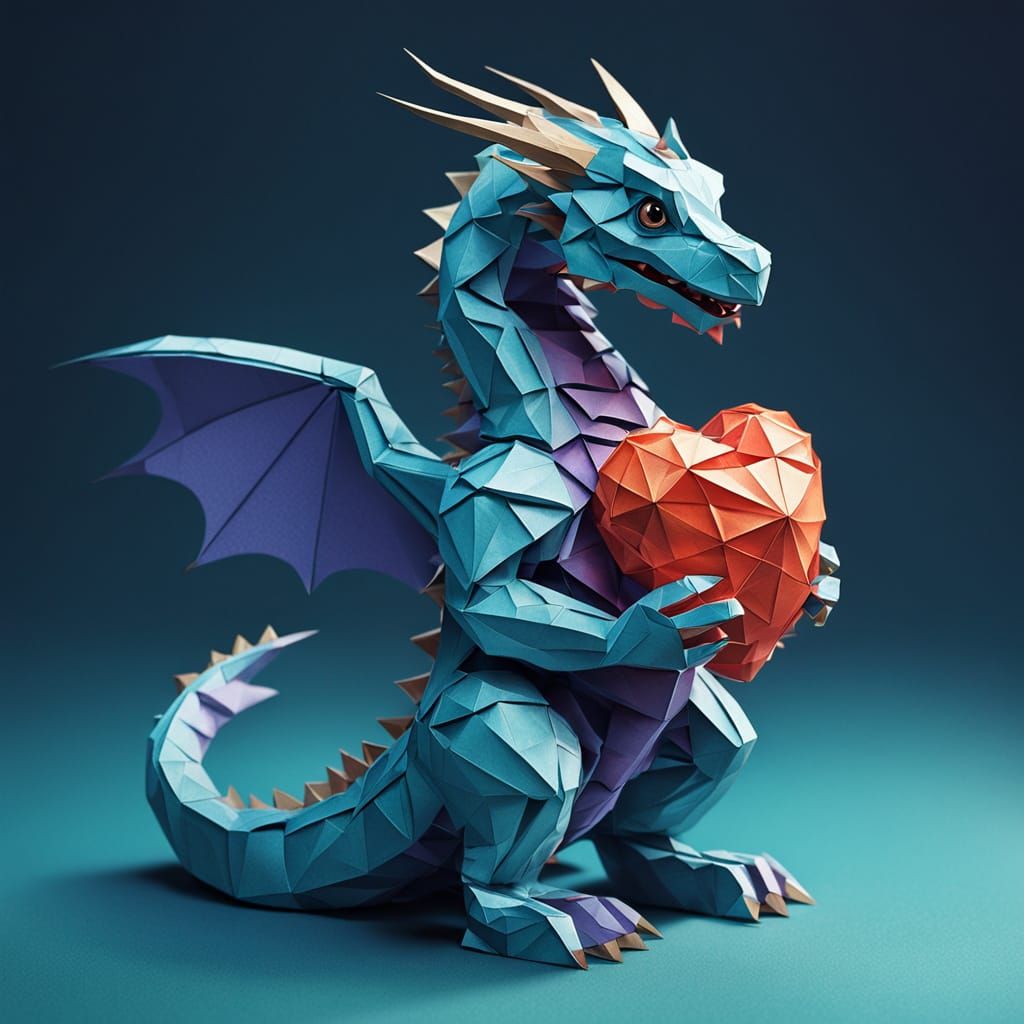 Dragon Embracing Radiant Heart in Whimsical, Dreamy Style