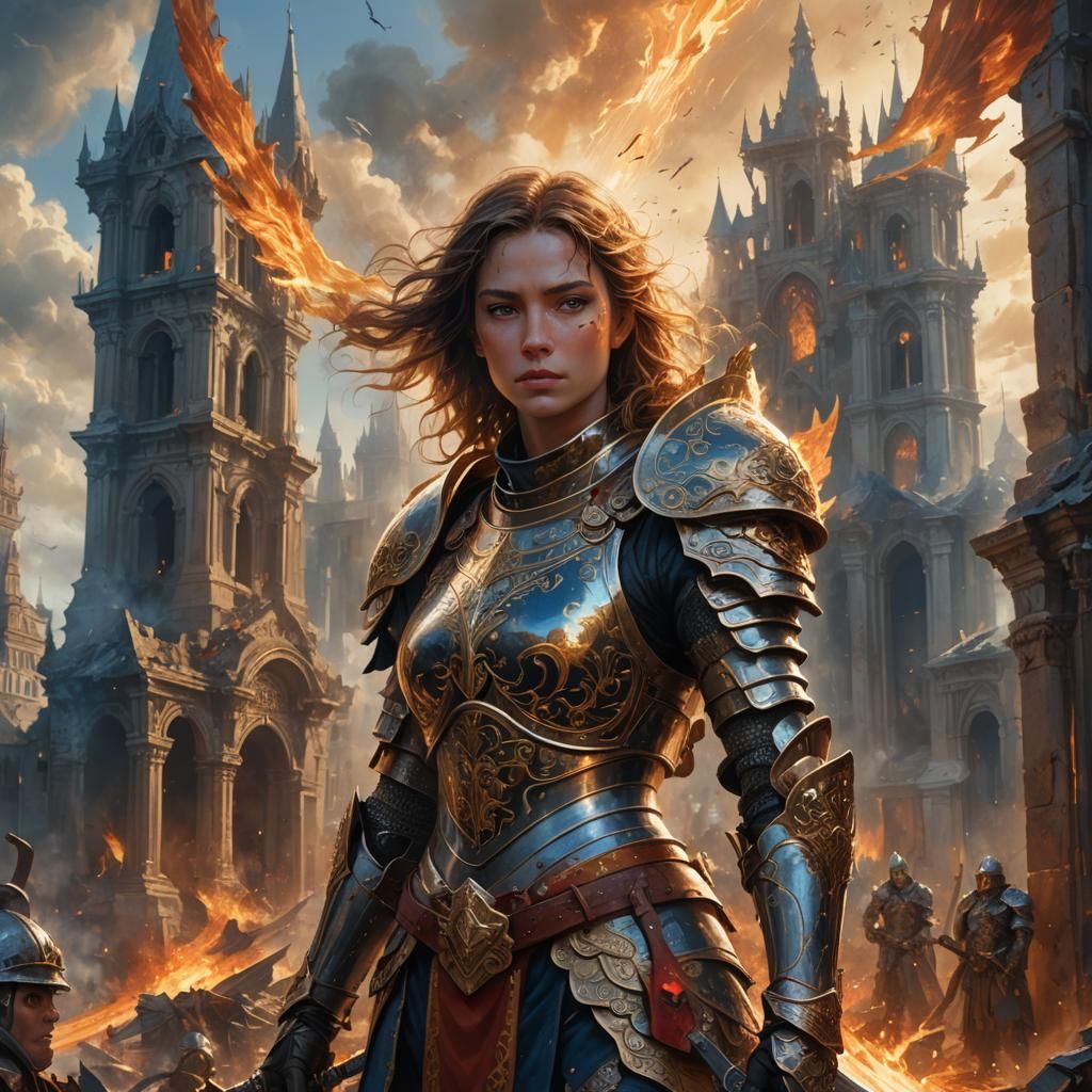 Lady Knight in Epic War, Detailed Fantasy Art