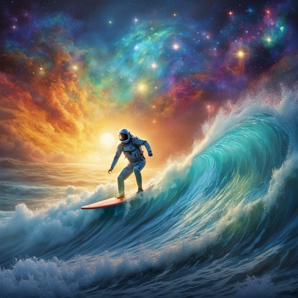 Inter Galactic Surfer Rides a Cosmic Wave: Digital Art