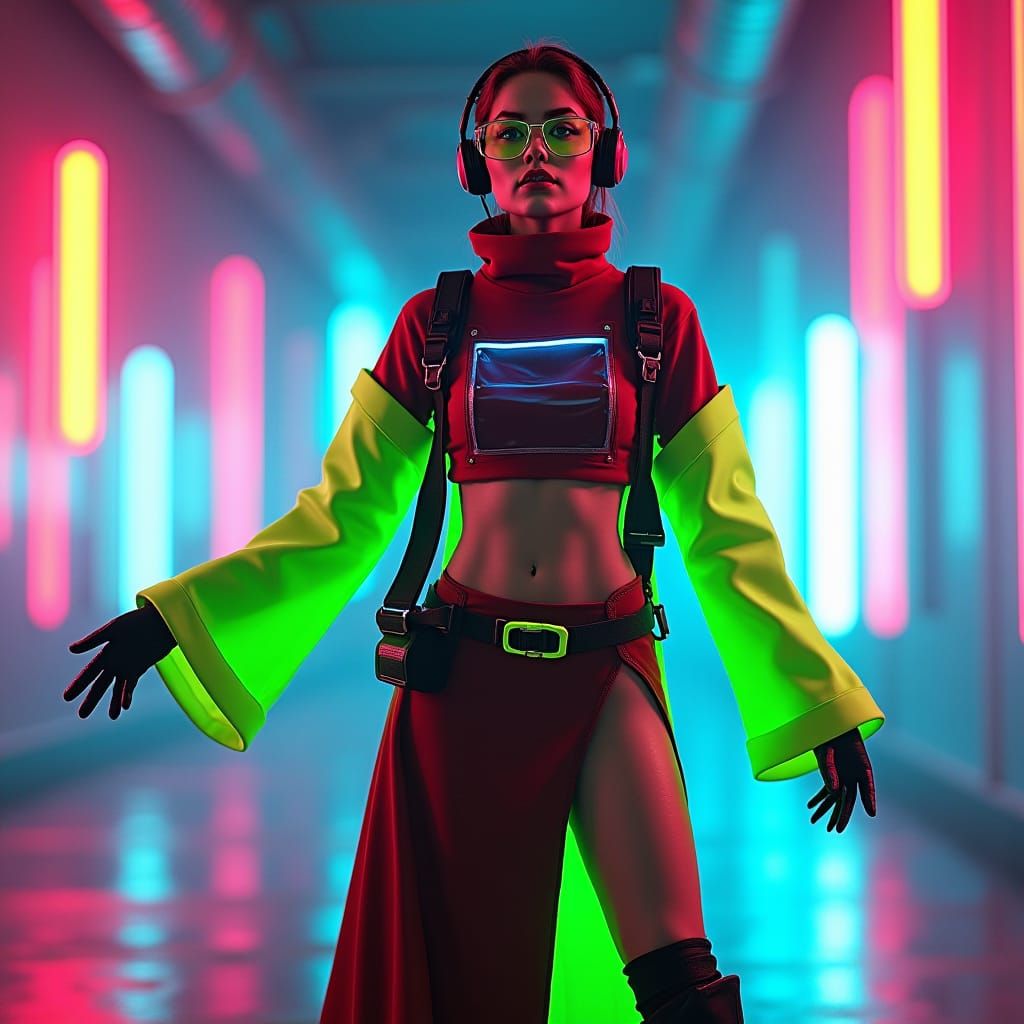 Female Rollerblader in Techwear, Cyberspace Art