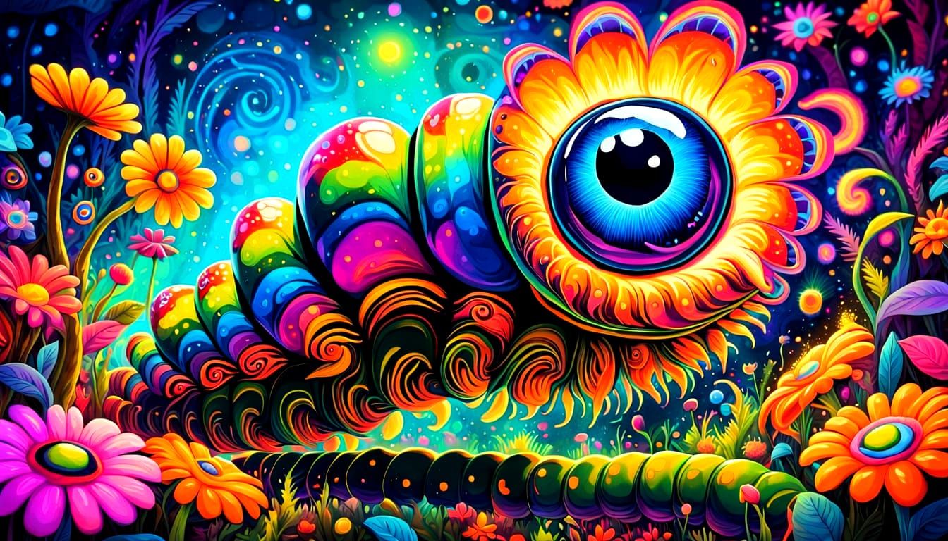 Psychedelic Caterpillar's Fantasy Garden Adventure