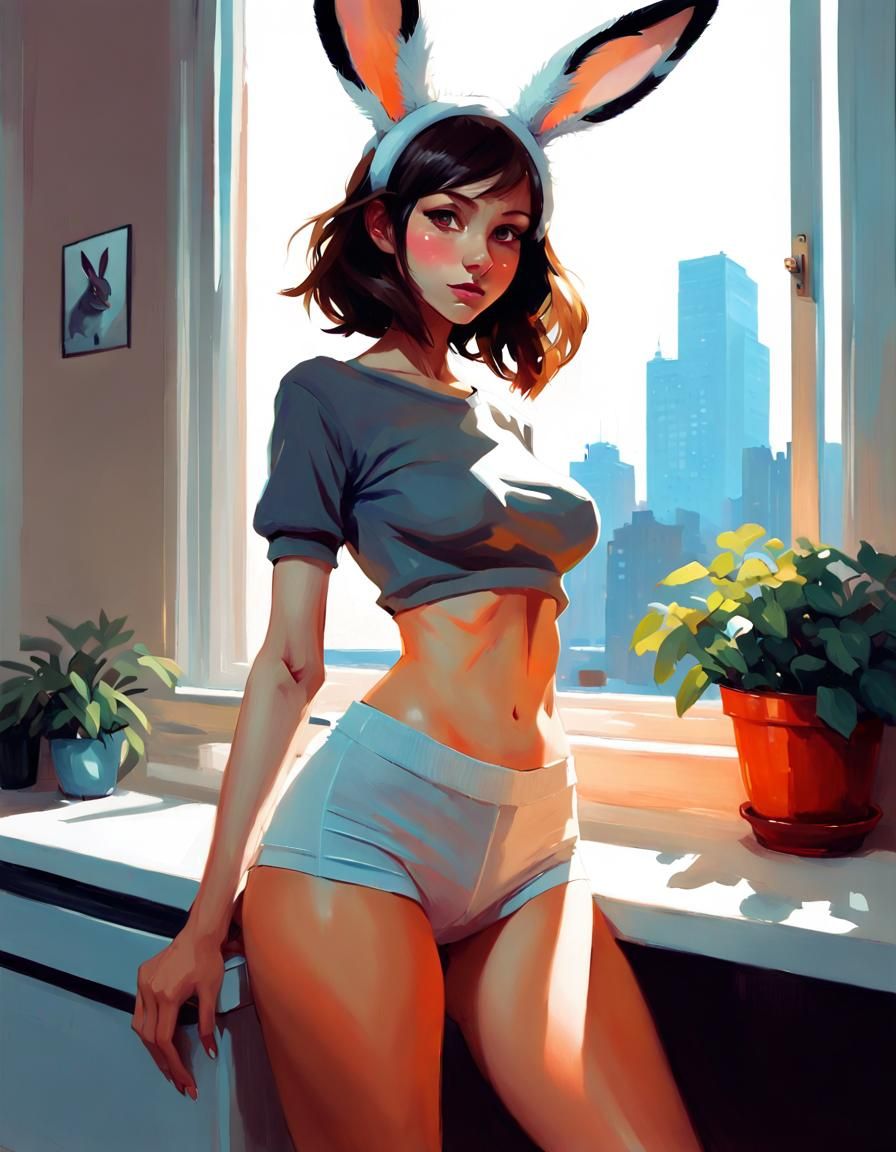 Cute Alluring Woman Hare in Contemporary Digital Art