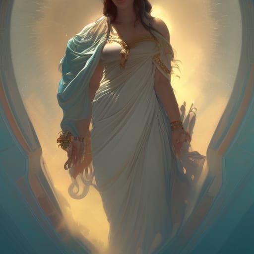 Hera, Goddess of Heaven Portrait in Art Nouveau Style