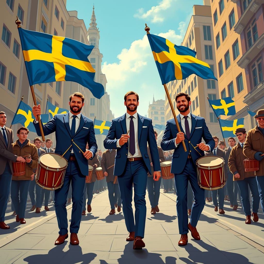 Swedish Patriots Marching in Stalenhag-Inspired Digital Art