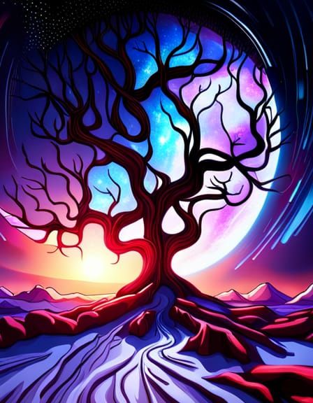 Fantastical Starscape with Shooting Stars in Matte Painting