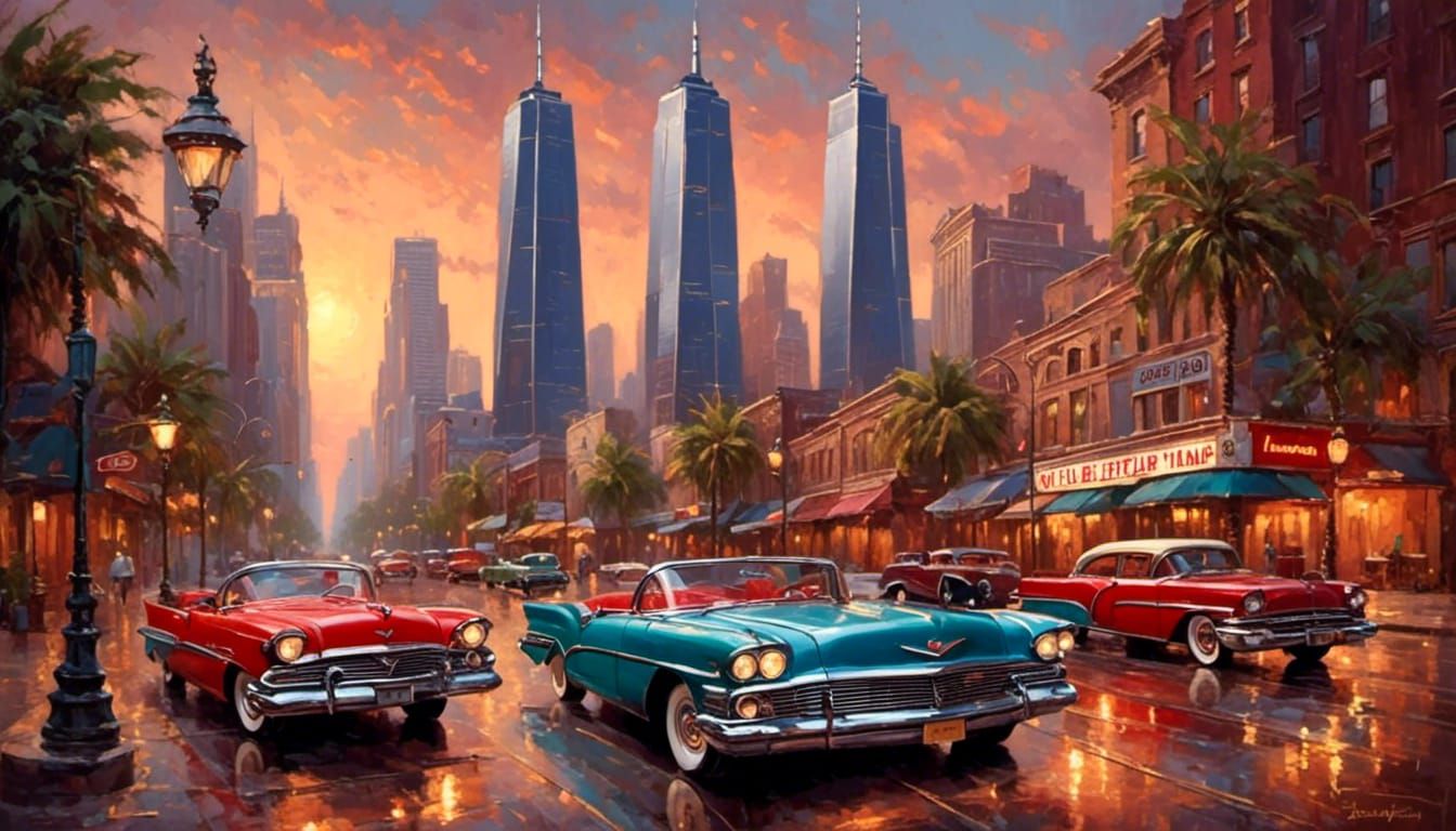Twin Towers in Retro Rockabilly Style