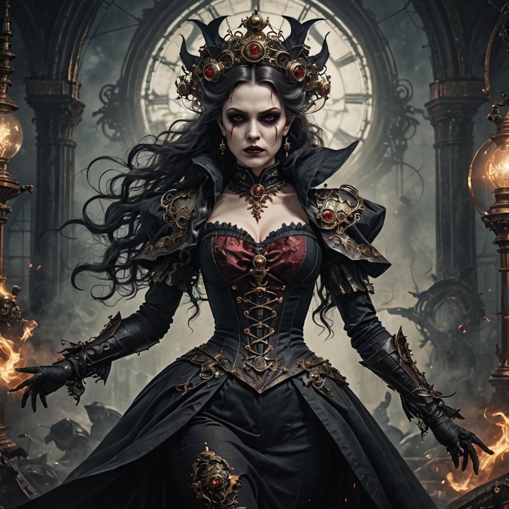 Vampire Queen in Steampunk Victorian Dreamscape