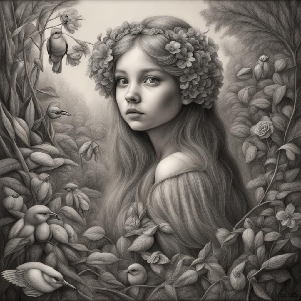 Thumbelina: Hyperdetailed Charcoal Drawing