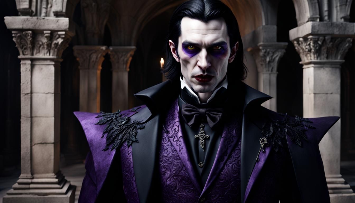 Hyperrealistic Vampire Portrait in Crypt