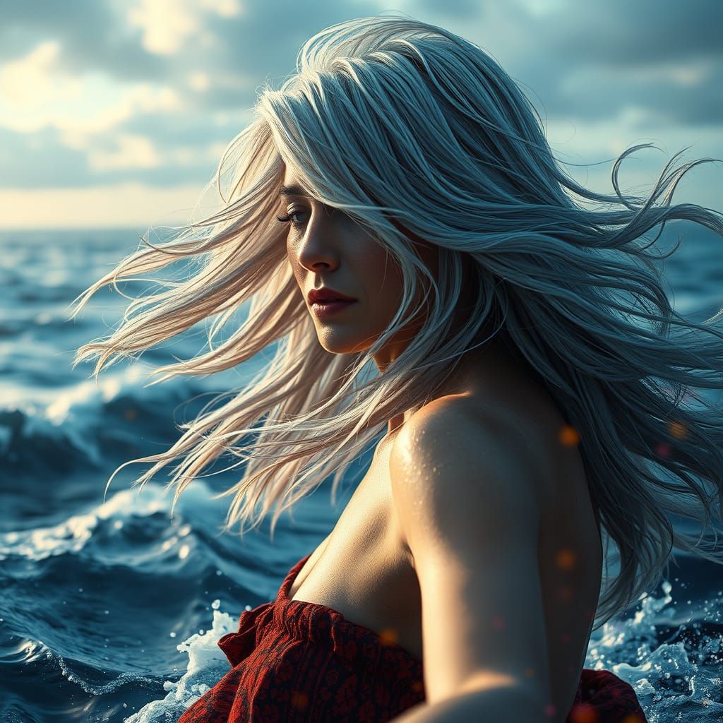 Woman Dancing on Ocean: Neurographic Art Portrait