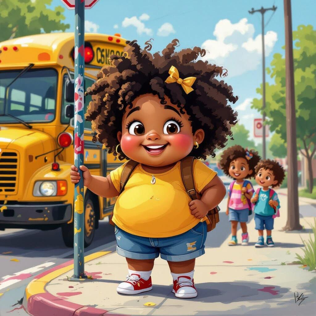 Chubby Girl Waiting for Bus: Graffiti Art