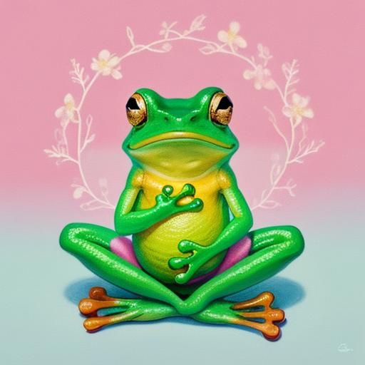 Meditating Frog Illustration in Pastel Colors