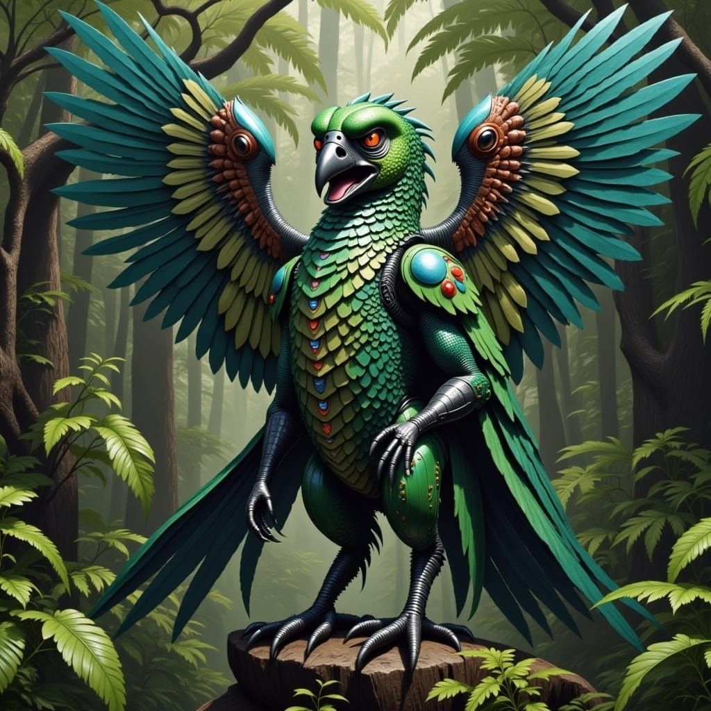 Jungle Biomechanical Parrot in H.R. Giger Style