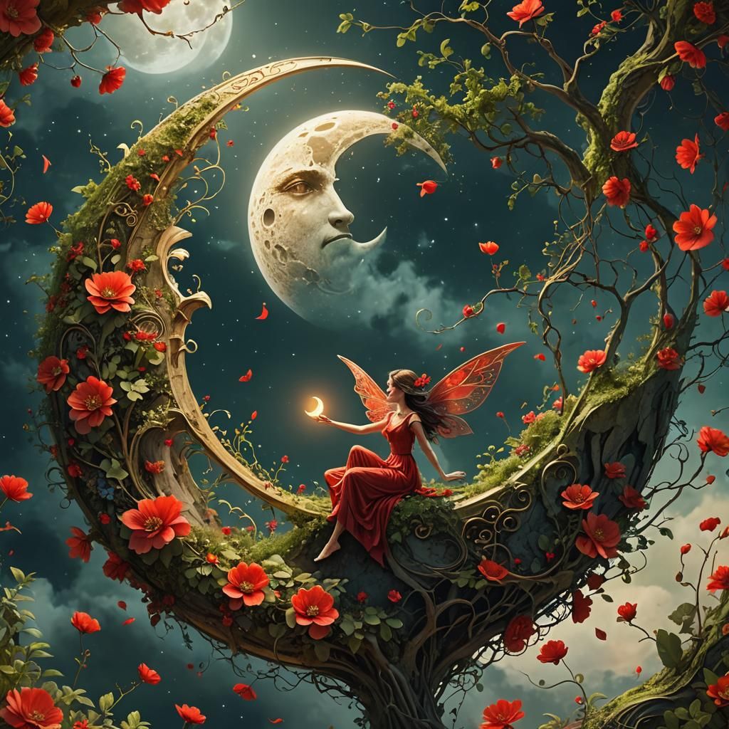 Fairy Designs Moon with Flowers: Digital Matte Painting