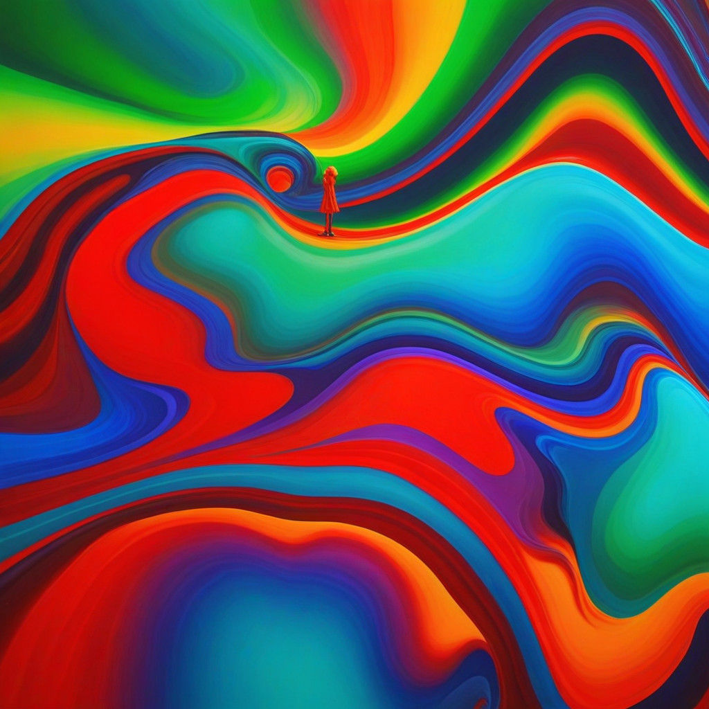 Hyperrealistic Dream Figure in Shimmering Aqueous Landscape