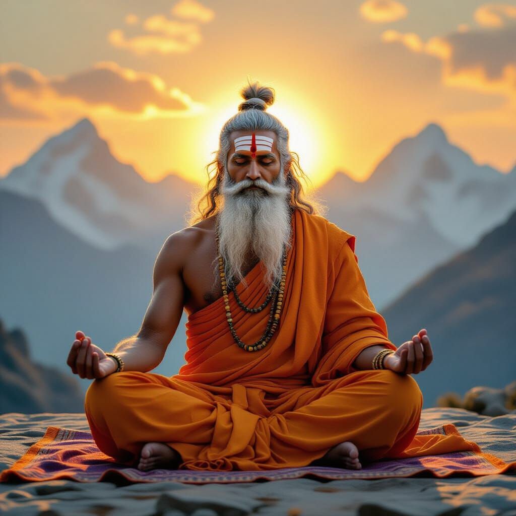 Mystical Yogi Meditating in the Himalayas