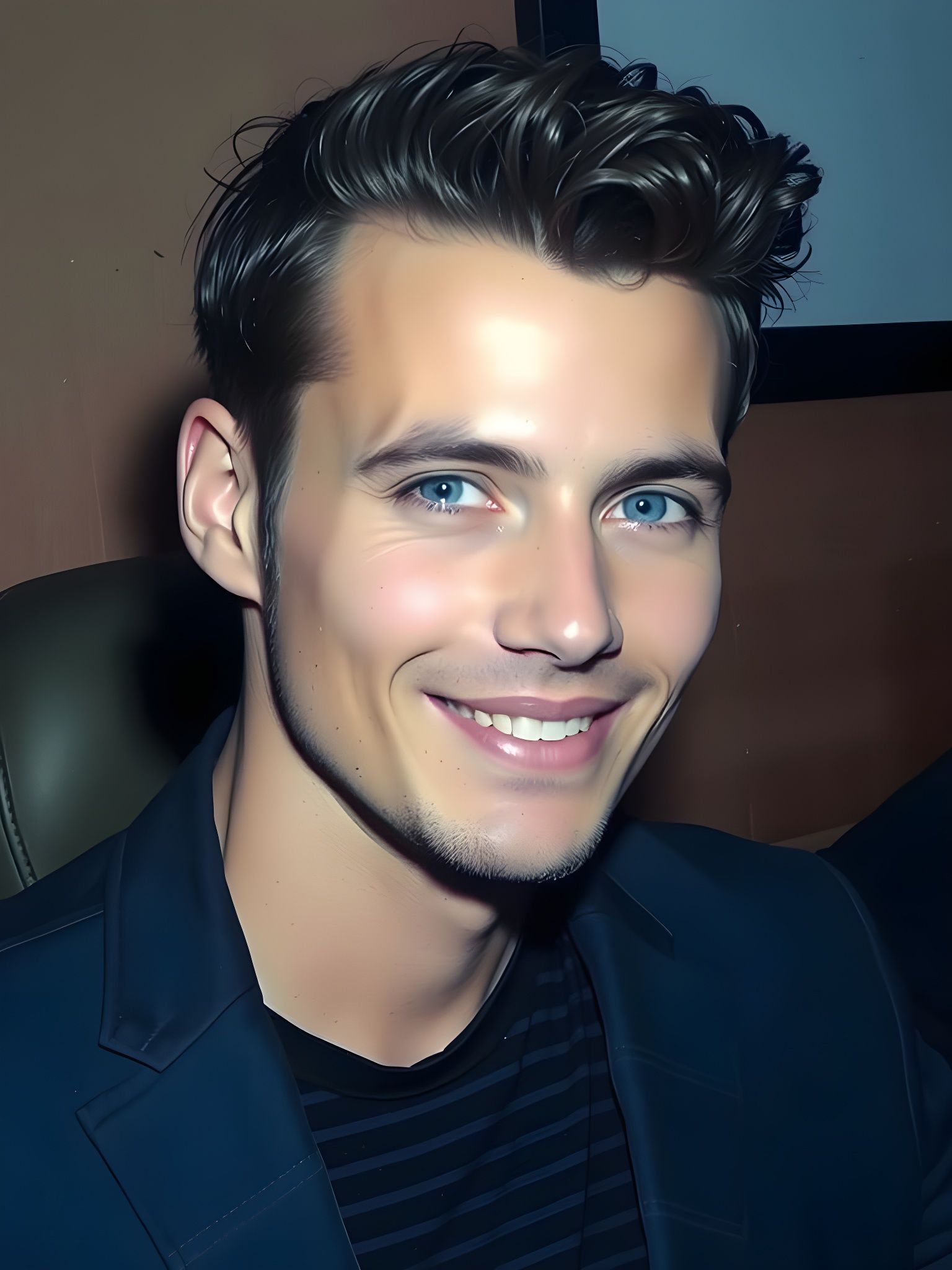 Handsome Man Smiles Warmly in Soft Light