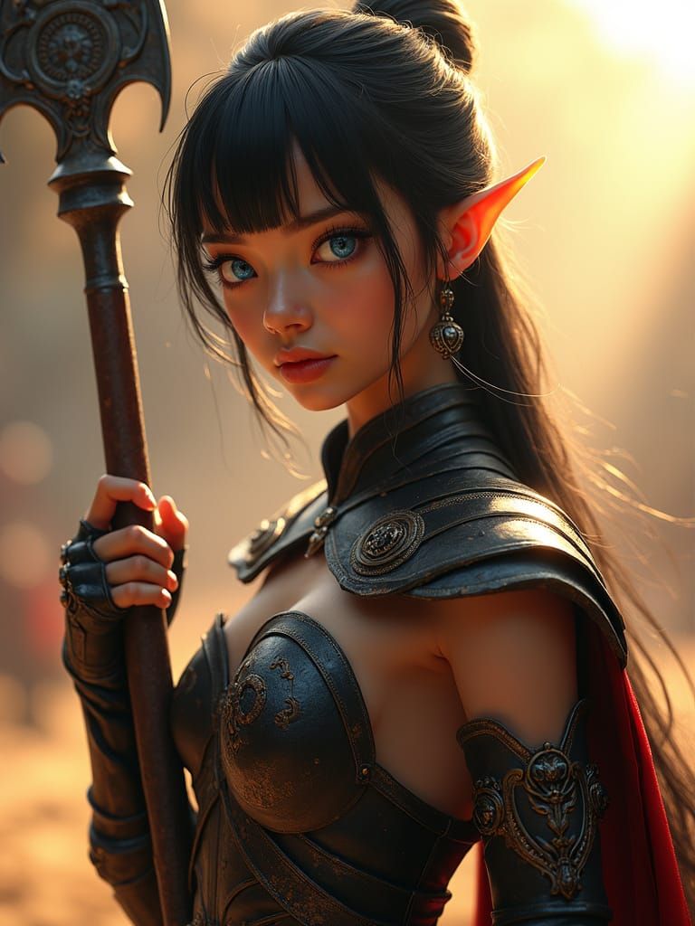 Elegant Asian Gladiator Warrior in Hyperrealistic Armor