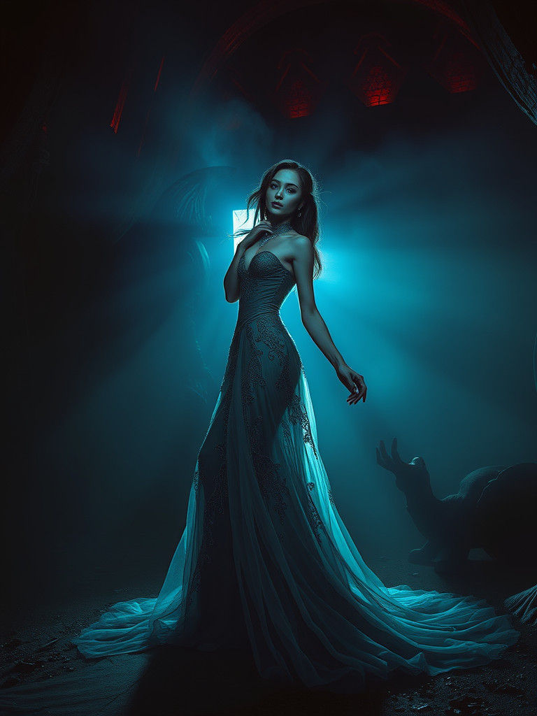 Dark Gothic Woman in Dreamlike Environment