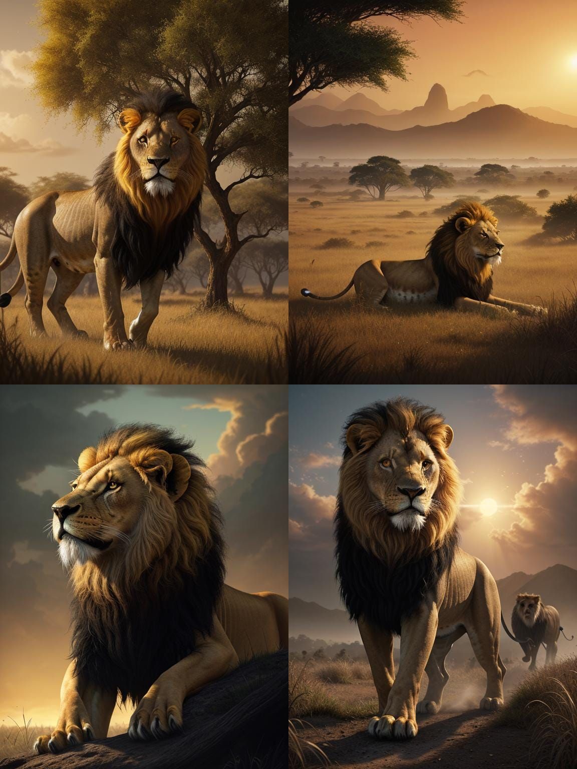 Roaring Lion in Savannah: Detailed Matte Painting