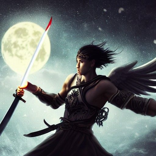 Angel Warrior Duel in Moonlight