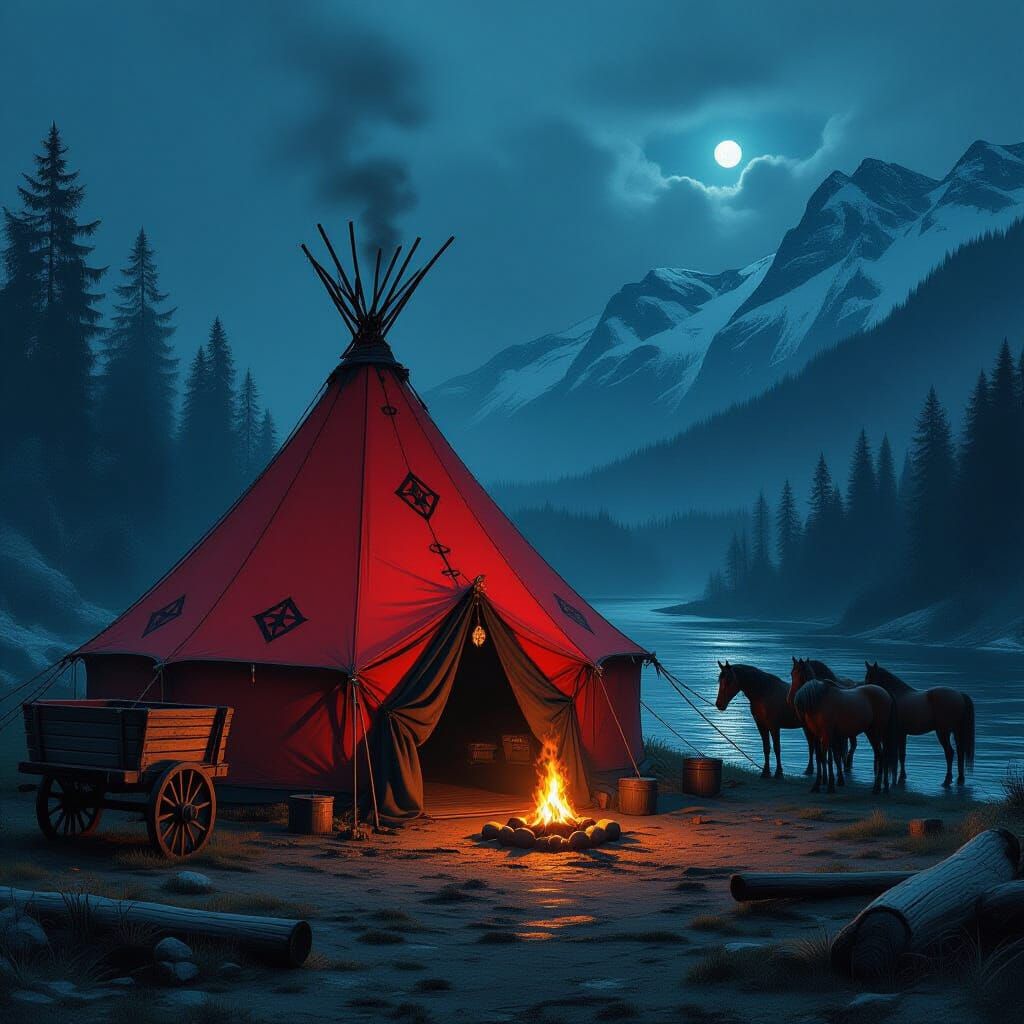 Eerie Vistani Camp at Night, in Gothic Horror Style