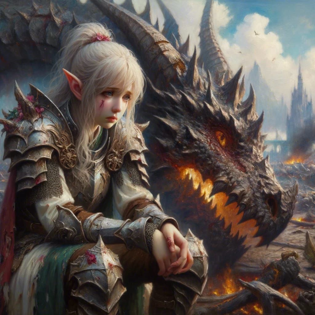 Epic Elf Dragon Warrior Fantasy Art