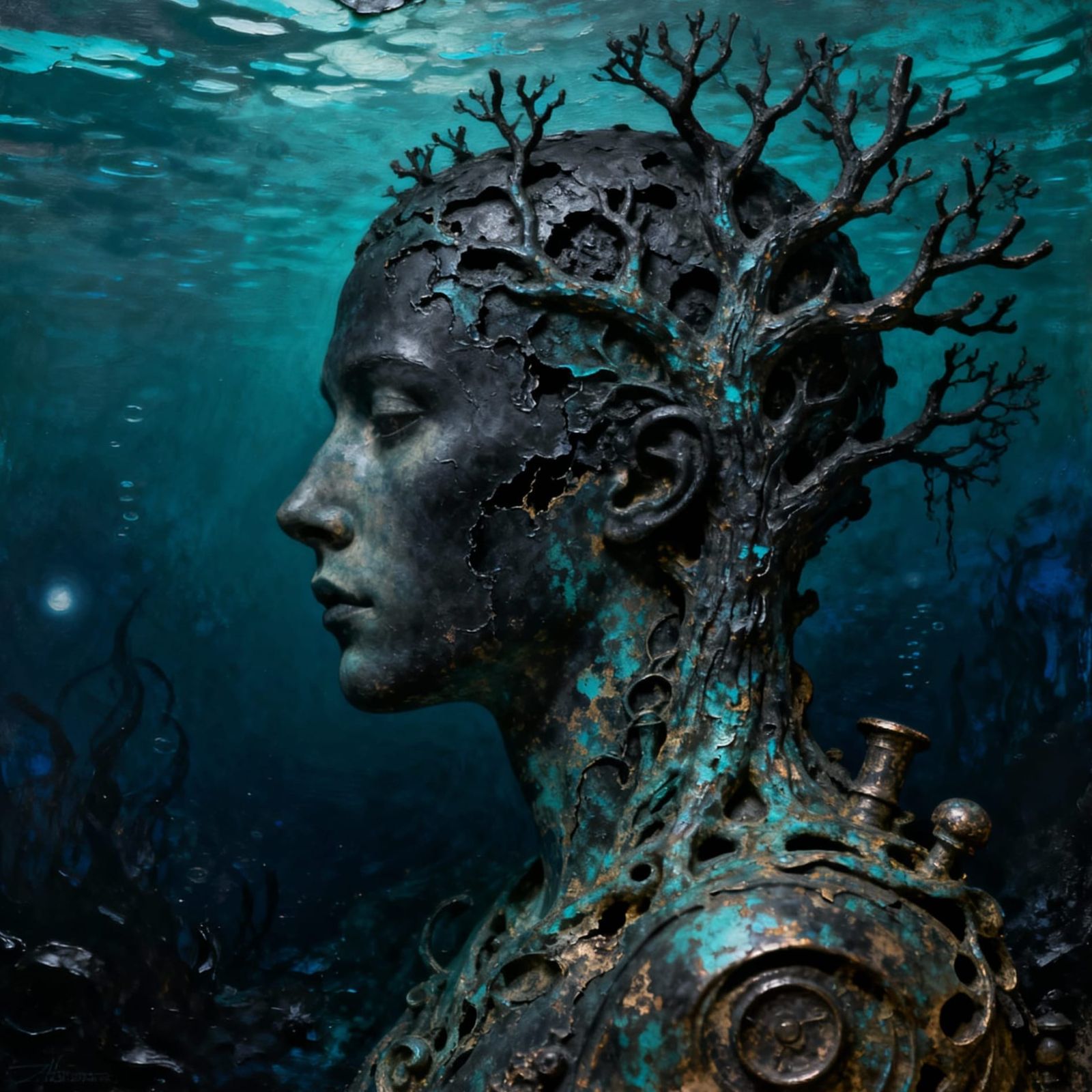 Surreal Gothic Portrait Merging With Nature