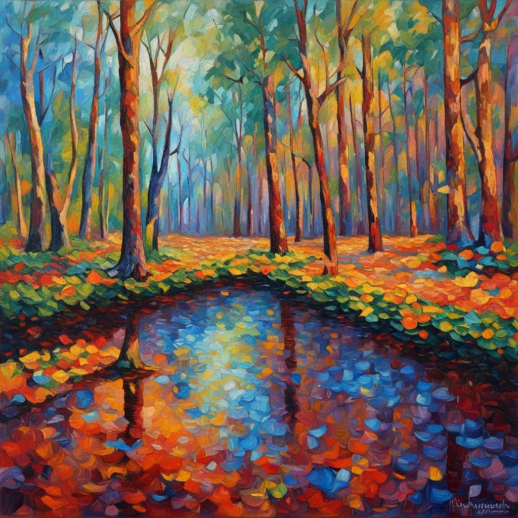 Natural Prism Forest in Futuristic Neo-Impressionist Style