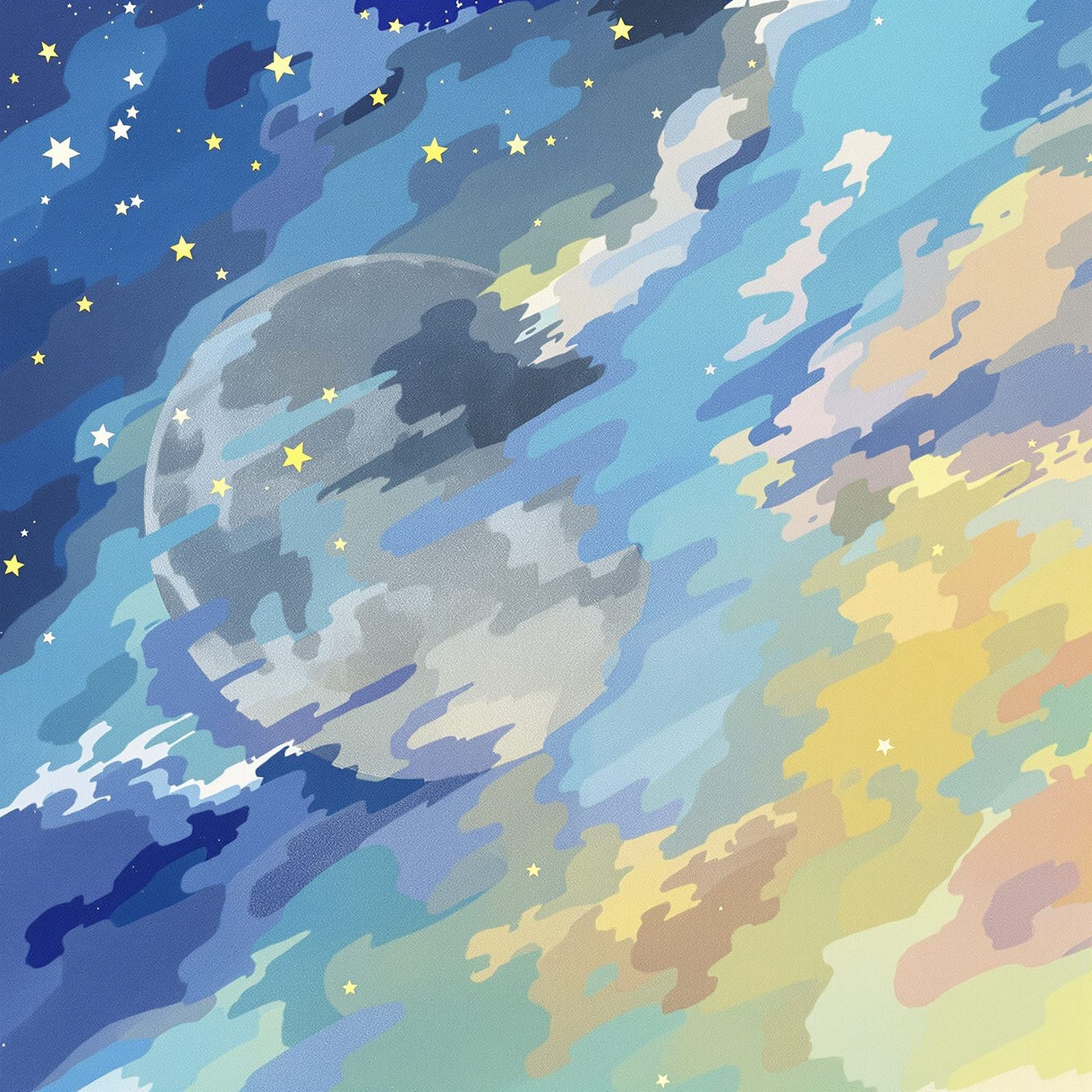 Celestial Lovers: Moon and Sun Embrace Under Stars