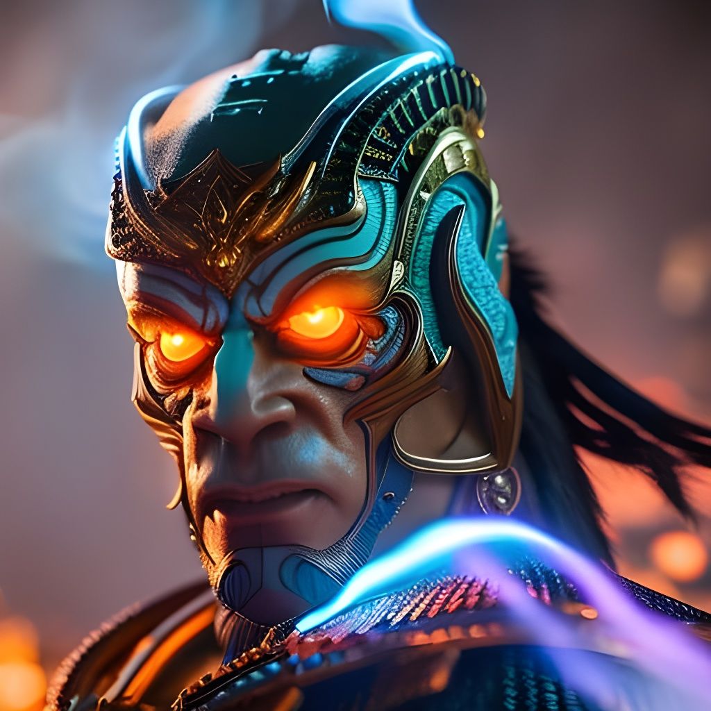 Goro Portrait in Moonlit Graveyard, Digital Painting