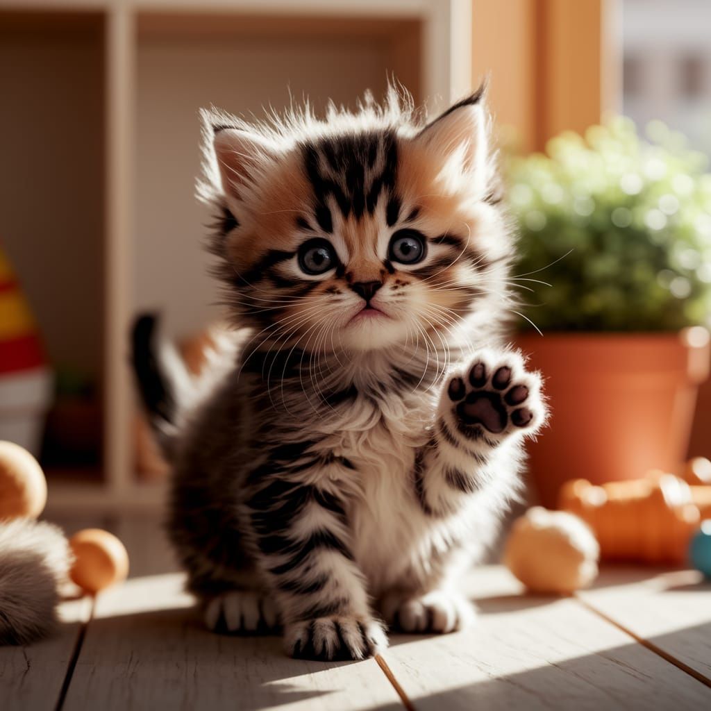 Charming Kitten Greets Viewer in Sunlit Nook