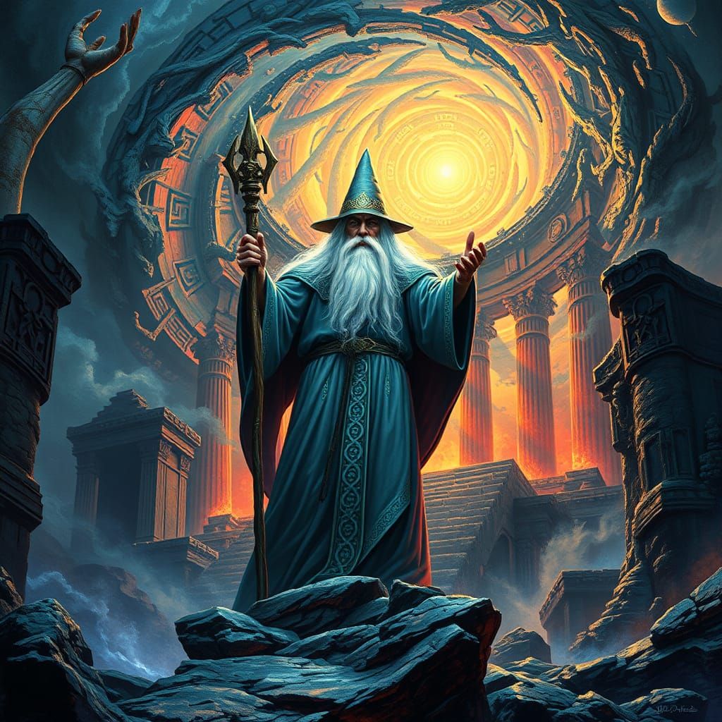 Gandalf the White in Fluorescent Impasto Style