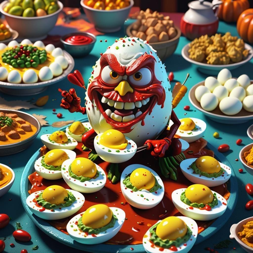 Thanksgiving Dinner: Angry Deviled Eggs in Digital Art