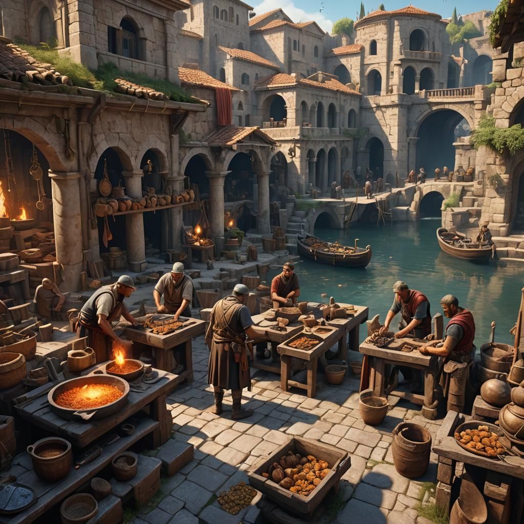 Bustling Roman Agora: A Detailed Matte Painting