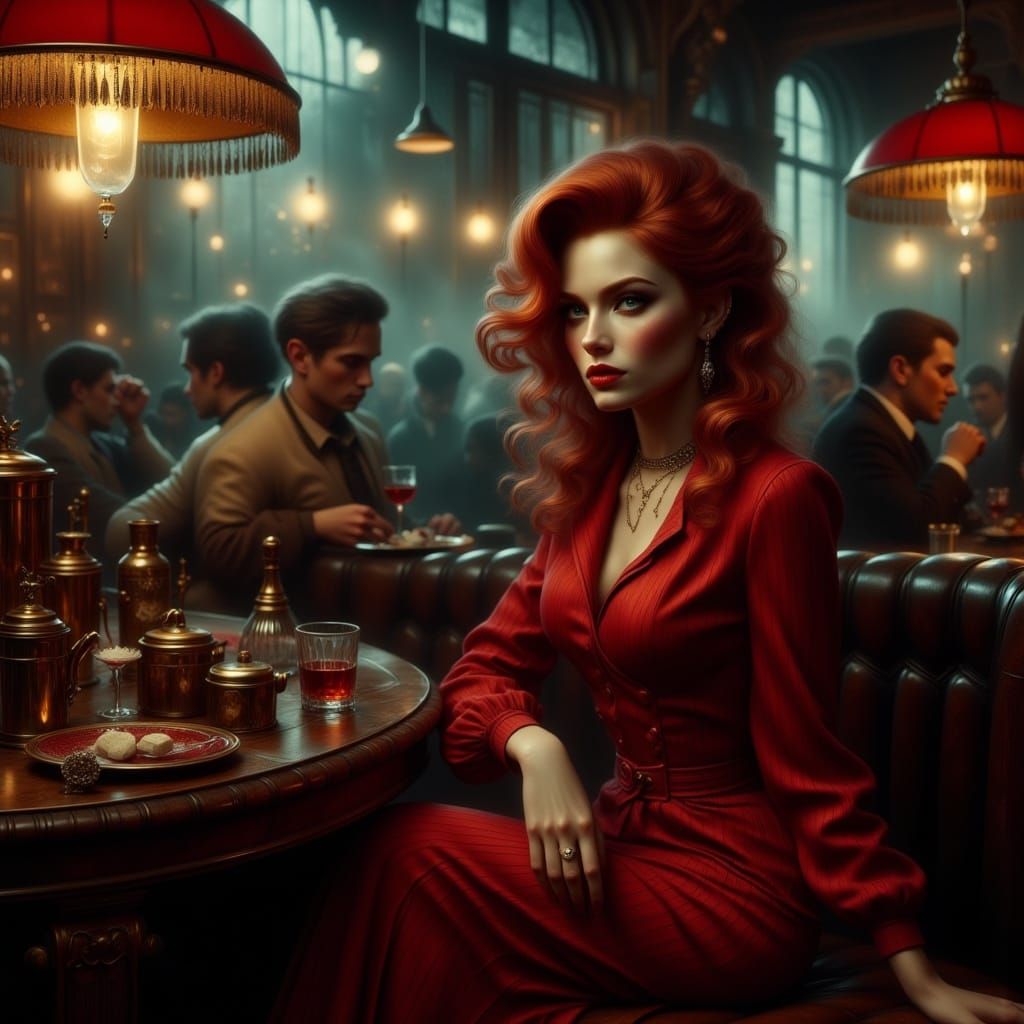 Film Noir: Redhead at Vintage Bar