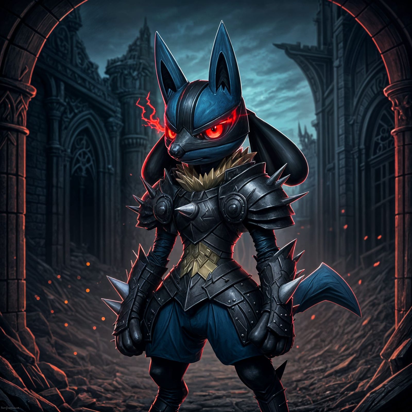 Lucario as Dark Knight in Castle Ruins