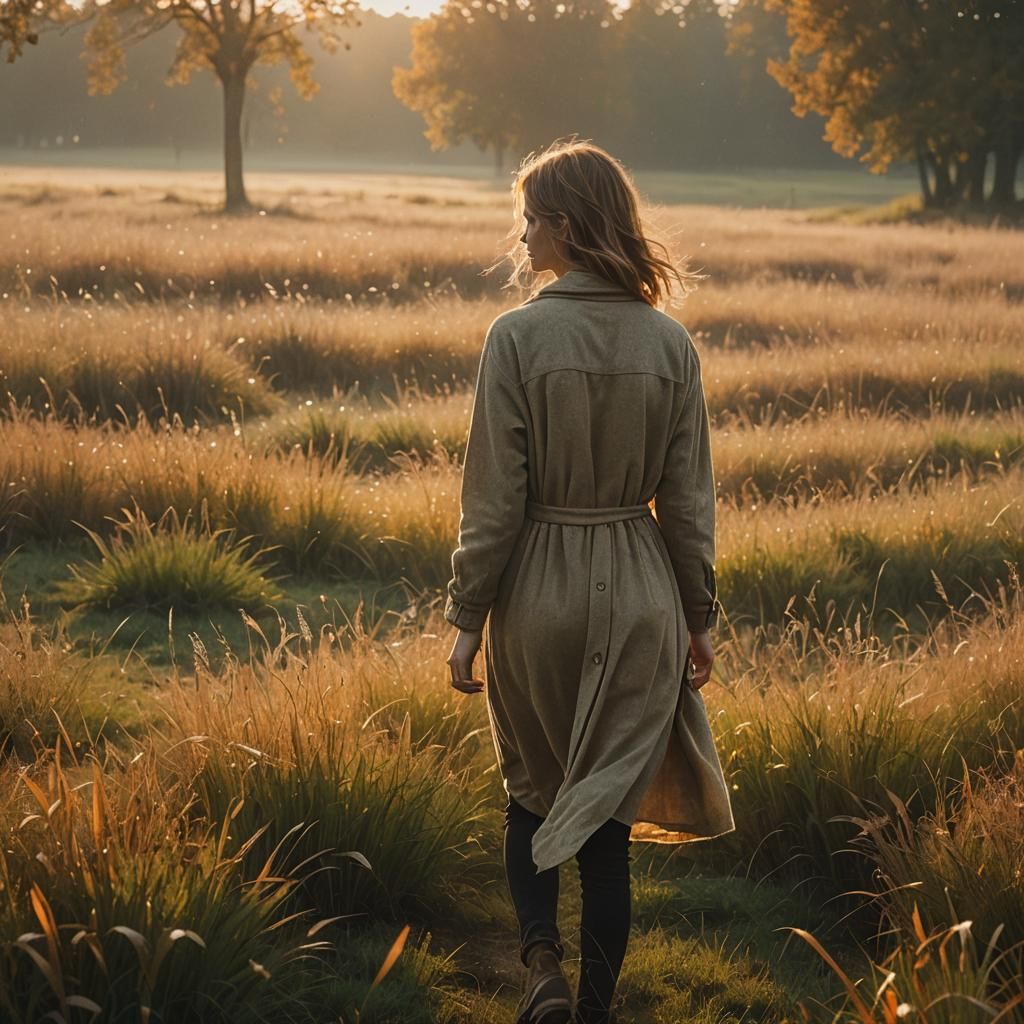 Woman in Autumn Meadow: Cinematic Film Still