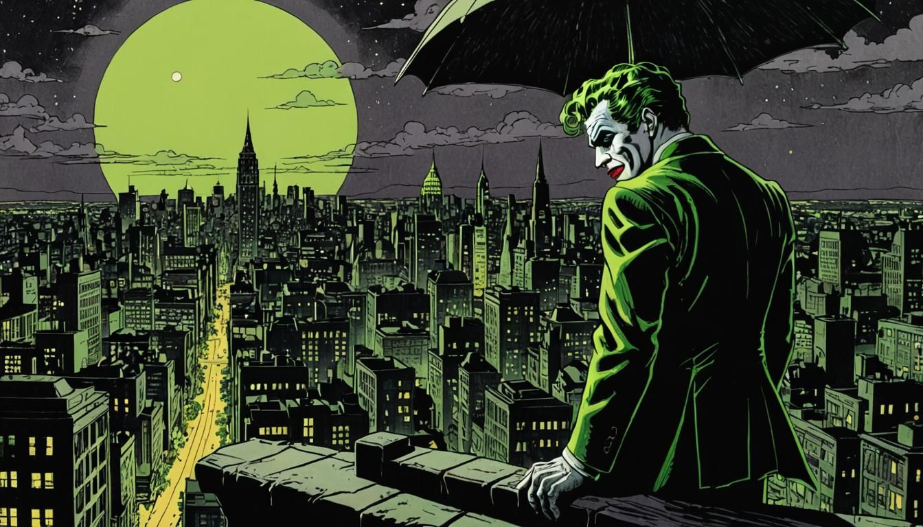 Joker Gazes Over Gotham in Kirby Style