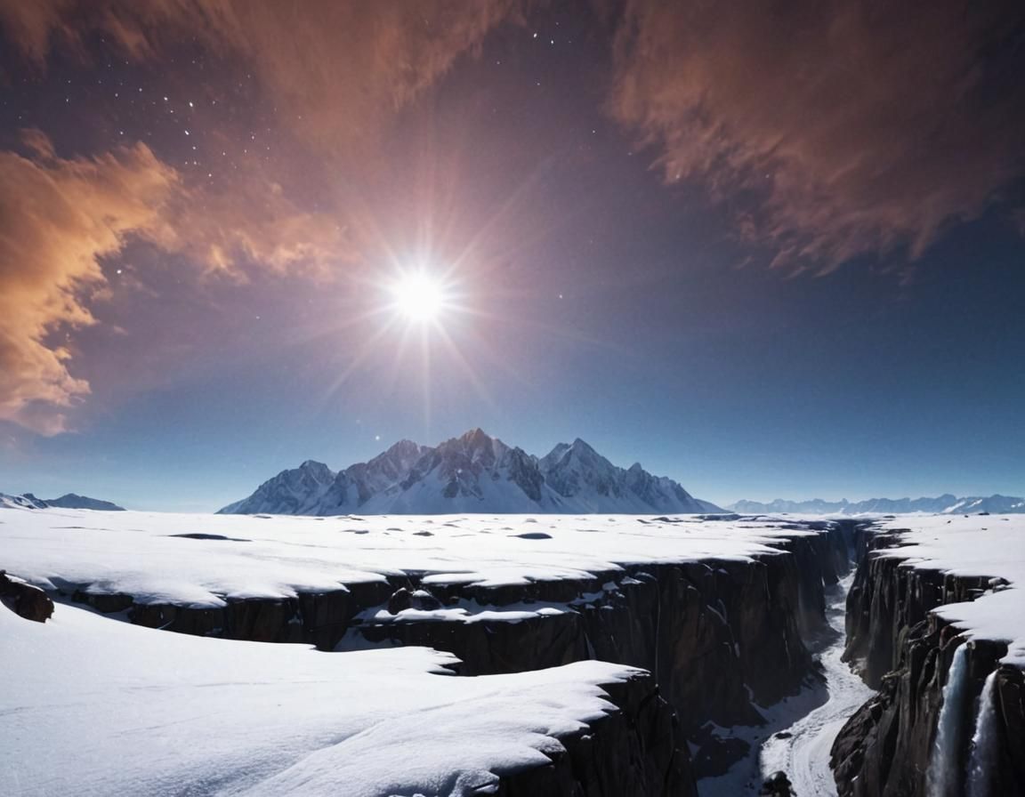 Snowy Mountain Chasm: Vibrant Digital Art